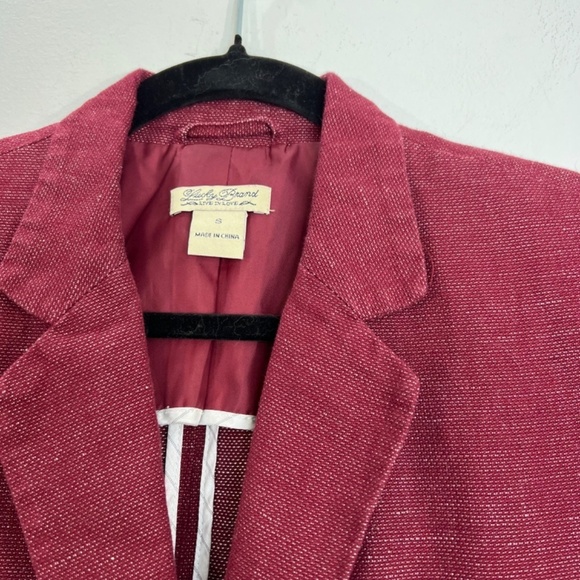 Lucky Brand burgundy linen blend 2 button roll sleeve unlined blazer jacket S - Picture 6 of 14